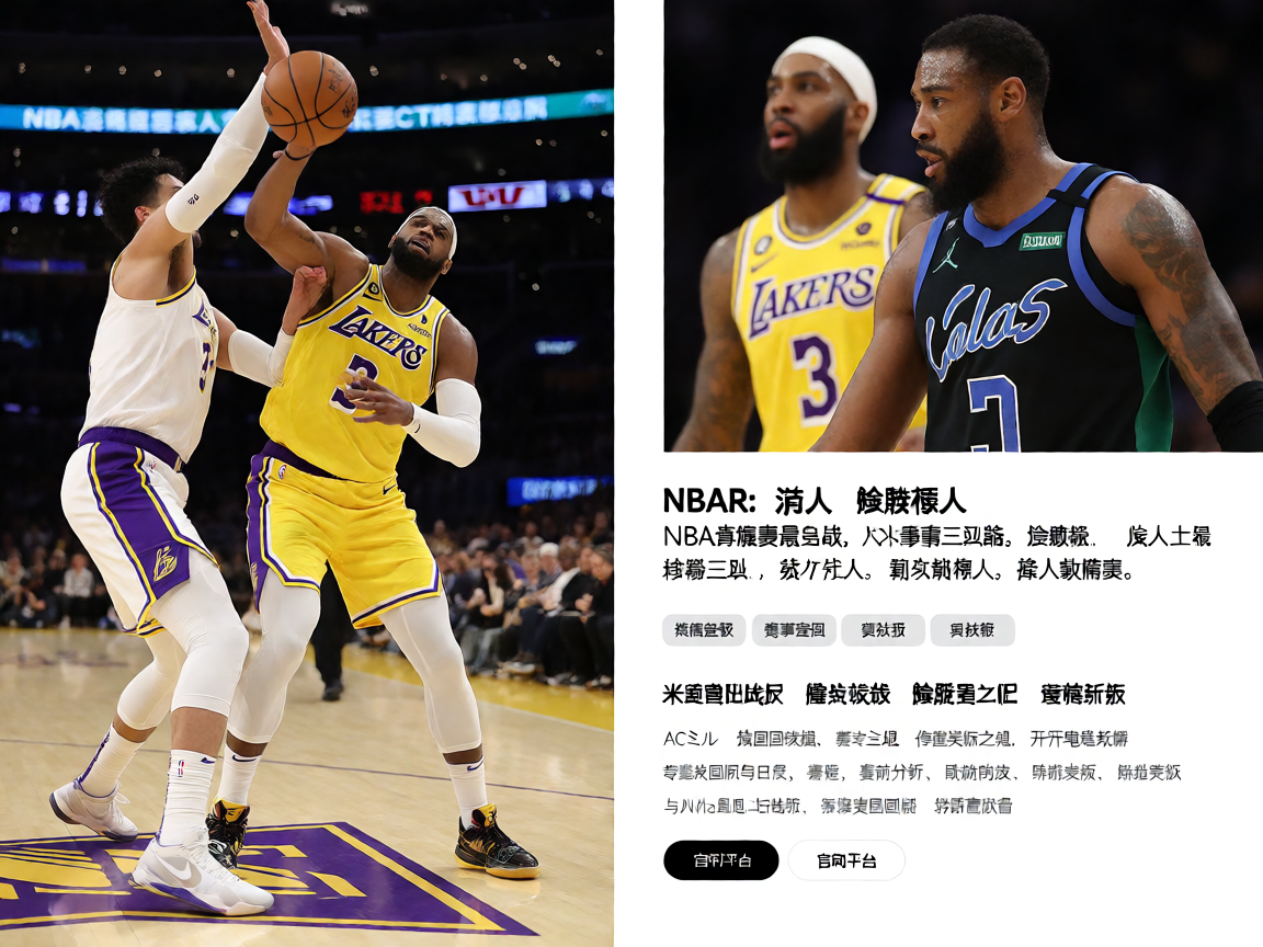 NBA常规赛湖人队比赛现场，球员激烈对抗